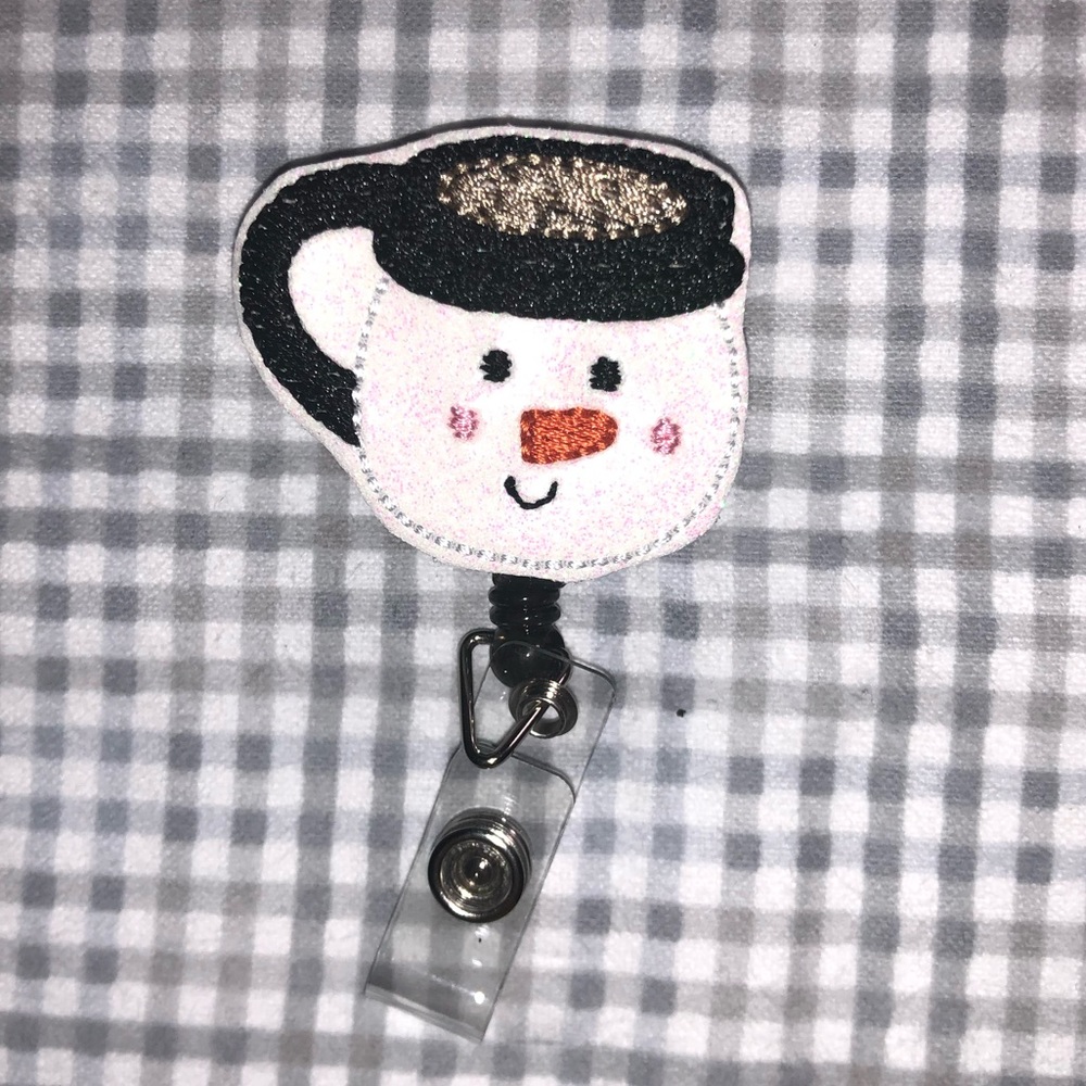 Snowman mug badge reel